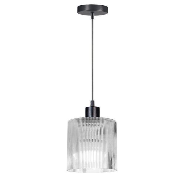 Dainolite Nadine 7-in dia Matte Black Metal Transitional Pendant Light w/ Fluted Clear Glass Shade