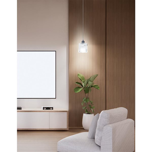 Dainolite Nadine 7-in dia Matte Black Metal Transitional Pendant Light w/ Fluted Clear Glass Shade