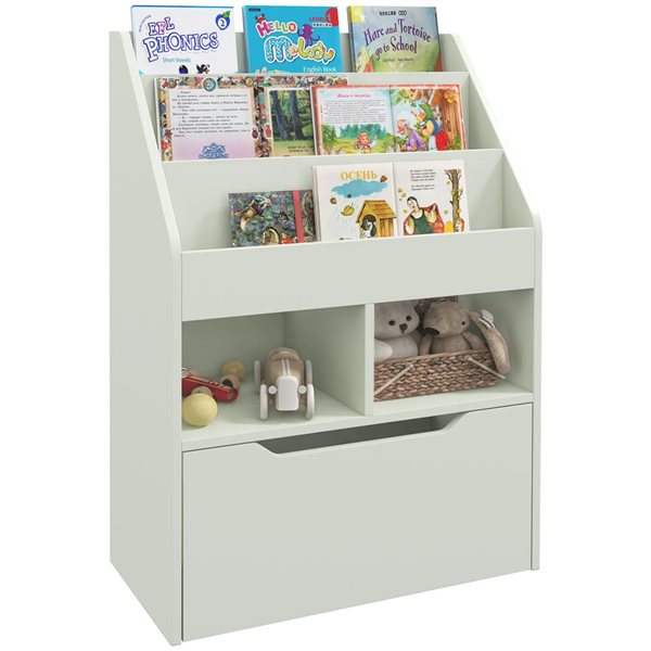 HOMCOM Kids' 3-Tier Bookcase Organizer w/ Drawer - Green