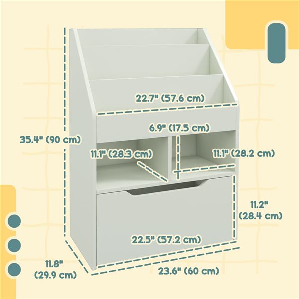 HOMCOM Kids' 3-Tier Bookcase Organizer w/ Drawer - Green