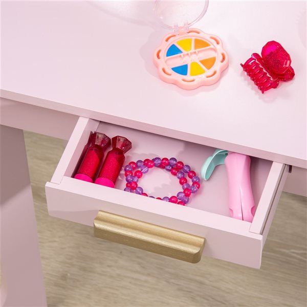 Qaba Kids' Vanity Table w/ Chair and Drawer - Pink