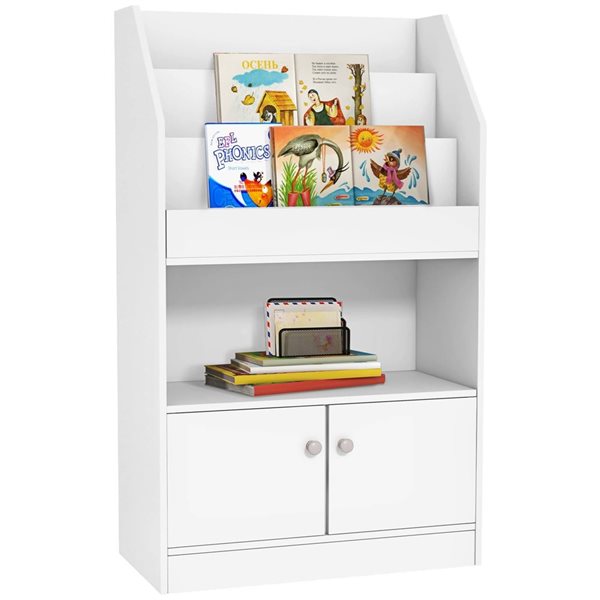 Qaba Kids' 3-Tier Bookshelf and Toy Storage w/ Compartment - White
