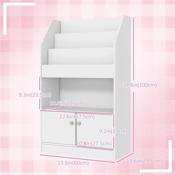 Qaba Kids' 3-Tier Bookshelf and Toy Storage w/ Compartment - White