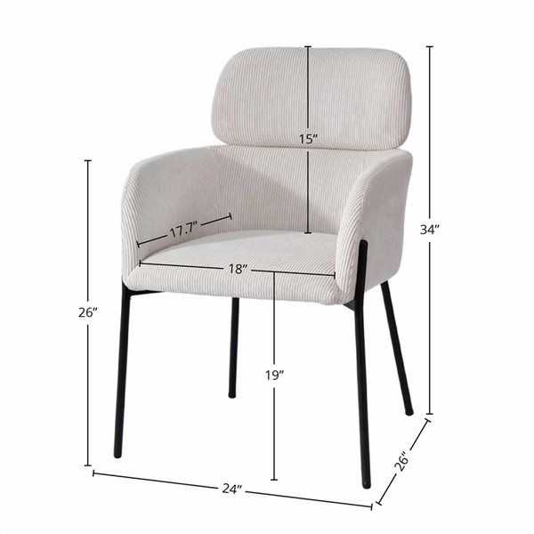 LH Home Allegra Corduroy White Solid Back Dining Chair