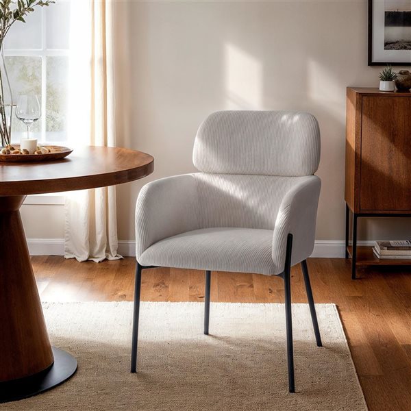 LH Home Allegra Corduroy White Solid Back Dining Chair