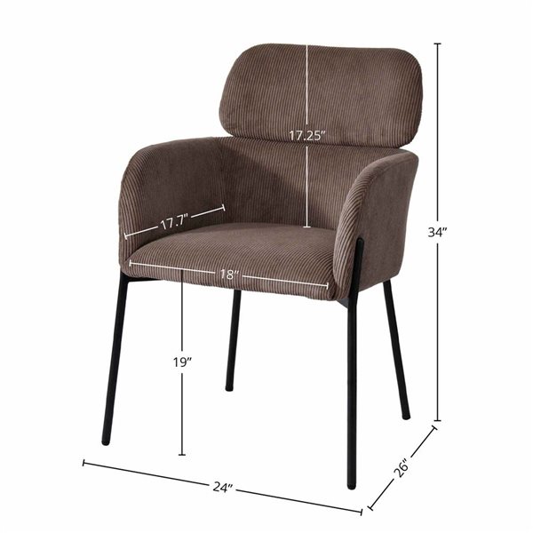 LH Home Allegra Corduroy Brown Solid Back Dining Chair