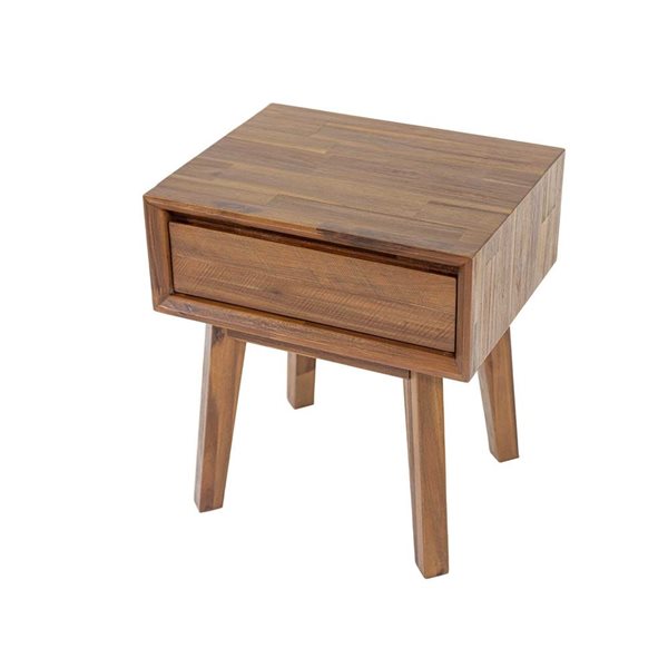 LH Home Gia 1-Drawer Warm Pecan Acacia Nightstand