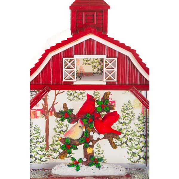 Starlight Collection Barn Snow Globe w/ LED Light and Motorized Snowfall - Red