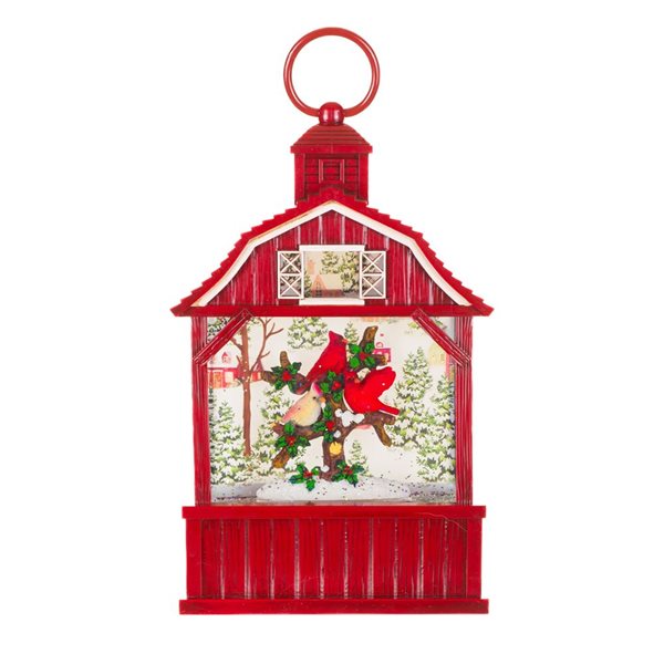 Starlight Collection Barn Snow Globe w/ LED Light and Motorized Snowfall - Red