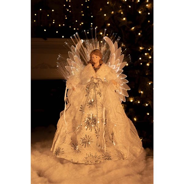 Starlight Collection Large Illuminated Fibre Optic Angel Christmas Tree Topper - White