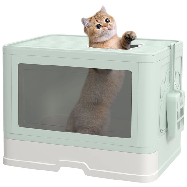 PawHut Foldable Fully Enclosed Cat Litter Box w/ Front Entrance and Top ...