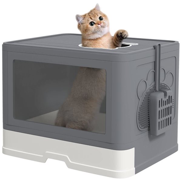 PawHut Foldable Fully Enclosed Cat Litter Box w/ Front Entrance and Top ...