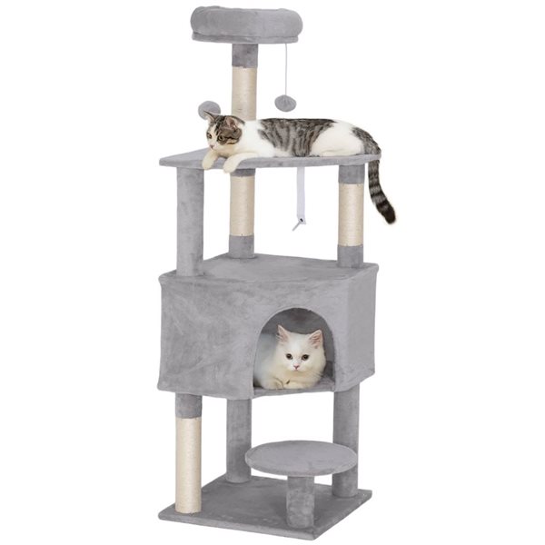 PawHut 54-in Cat Tree w/ Large Cozy Condo and Plush Top Perch - Grey