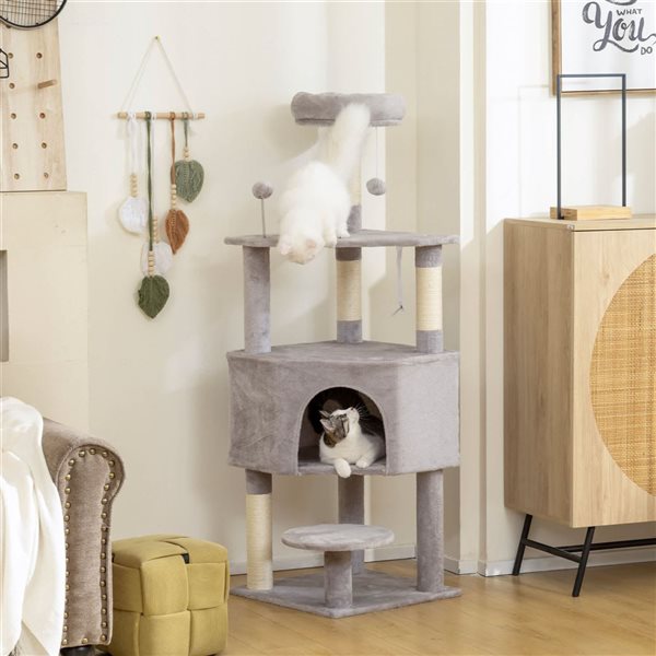 PawHut 54-in Cat Tree w/ Large Cozy Condo and Plush Top Perch - Grey