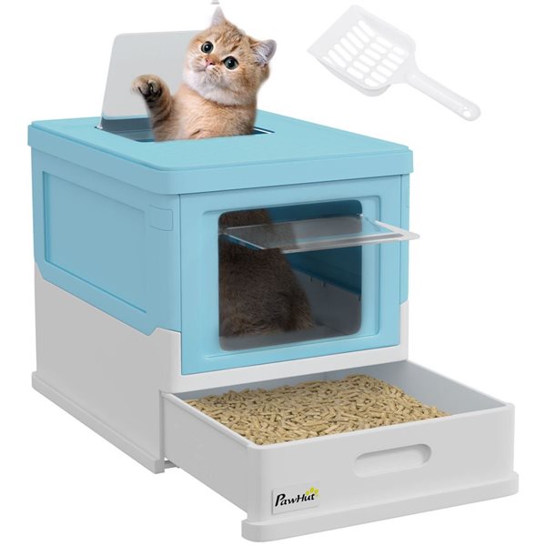 PawHut Cat Foldable Fully Enclosed Litter Box w/ Front and Top Entry ...