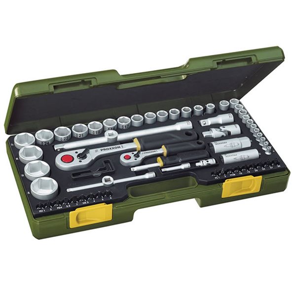 PROXXON 65-Pc Chrome Vanadium Steel Metric Ratchet and 6-Point Socket Set
