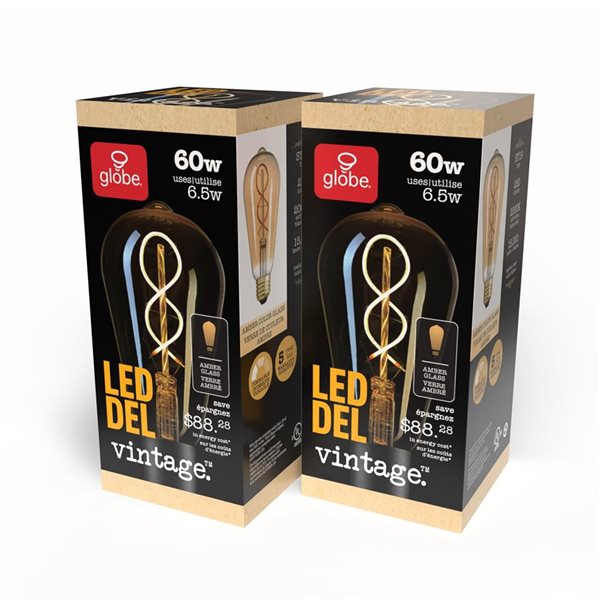 Globe Electric 60W Equivalent Soft White 2000 K ST19 Amber Glass Vintage Edison Dimmable LED Light Bulb with E26 Base - 250 lm