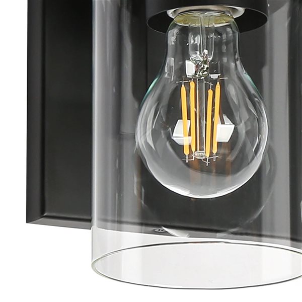 LNC Sturgeon 28-in W Black Metal 4-Light Modern-Transitional Vanity Light w/ Clear Cylindrical Glass