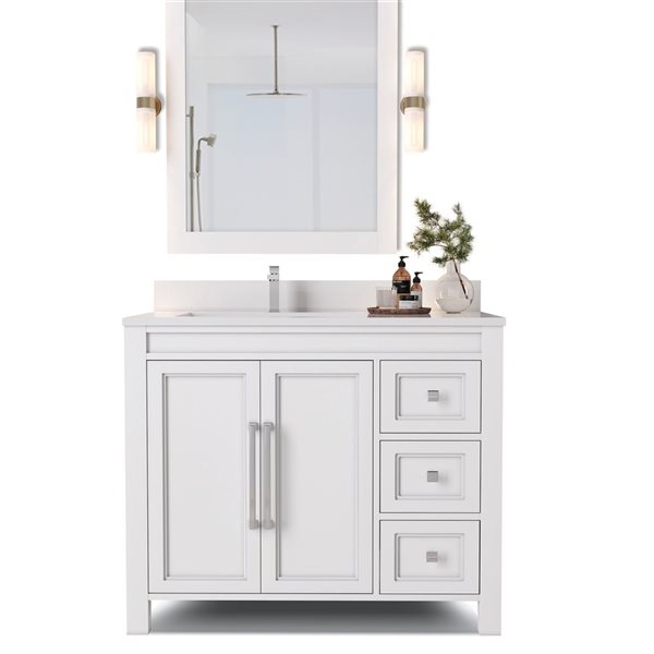 Urban Woodcraft Belluno 36-in White Single Sink Bathroom Vanity with White Engineered Stone Top