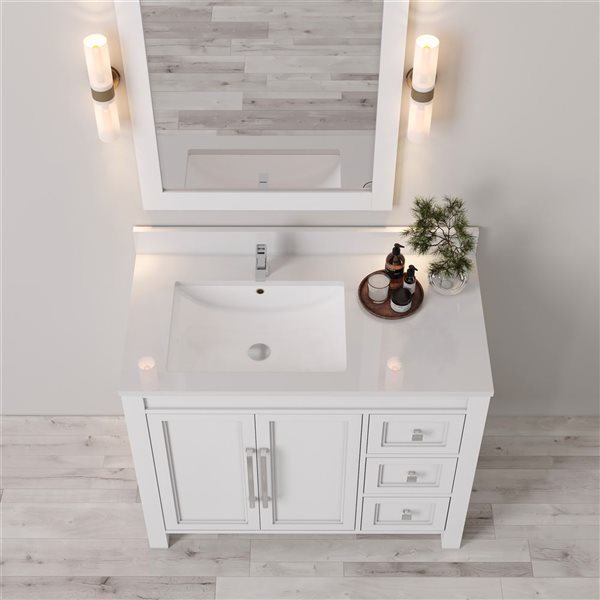 Urban Woodcraft Belluno 36-in White Single Sink Bathroom Vanity with White Engineered Stone Top