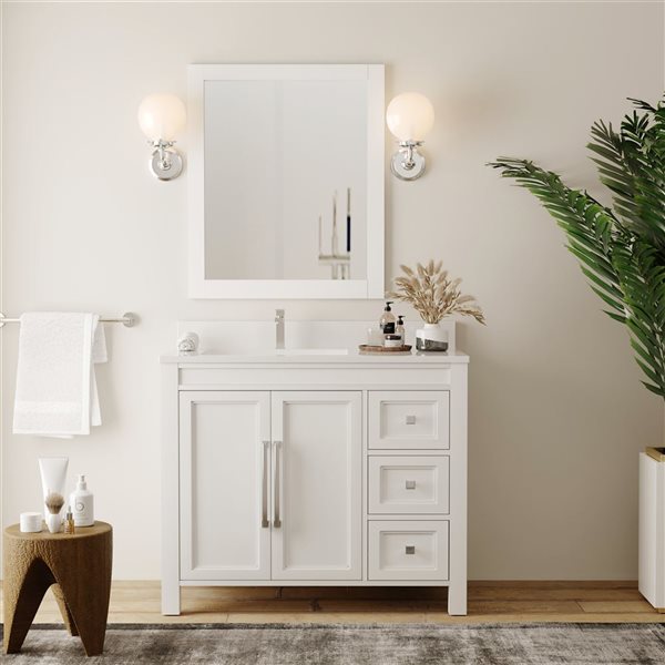Urban Woodcraft Belluno 36-in White Single Sink Bathroom Vanity with White Engineered Stone Top