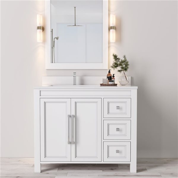Urban Woodcraft Belluno 36-in White Single Sink Bathroom Vanity with White Engineered Stone Top