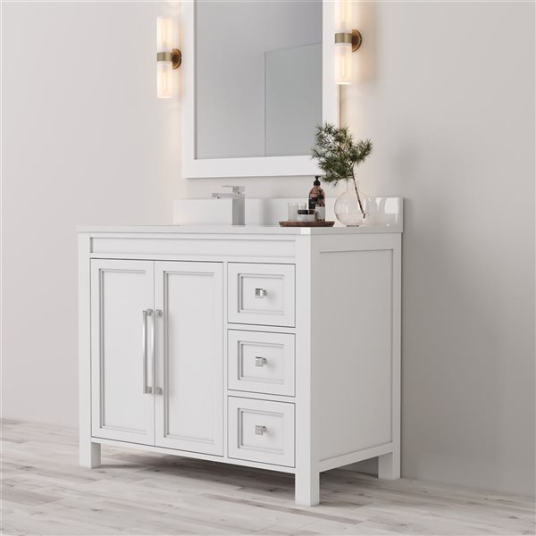 Urban Woodcraft Belluno 36-in White Single Sink Bathroom Vanity with White Engineered Stone Top