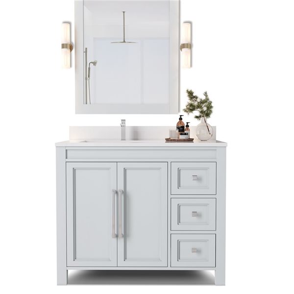 Urban Woodcraft Belluno 36-in Grey Single Sink Bathroom Vanity with White Engineered Stone Top