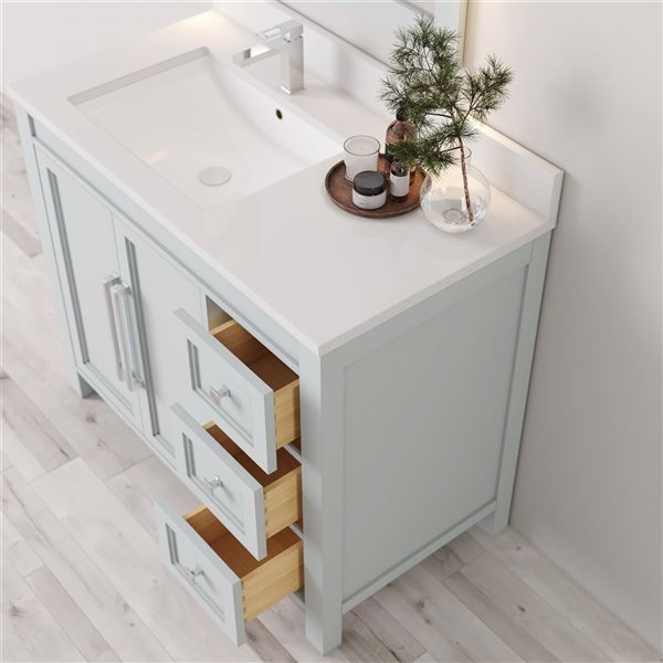 Urban Woodcraft Belluno 36-in Grey Single Sink Bathroom Vanity with White Engineered Stone Top