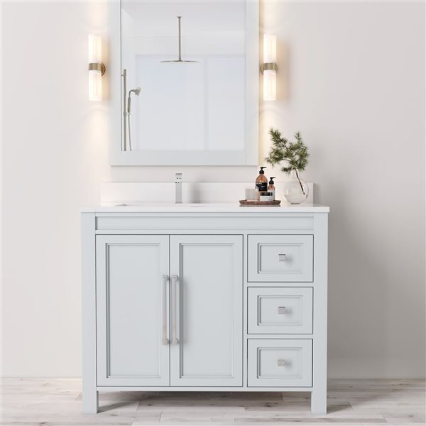 Urban Woodcraft Belluno 36-in Grey Single Sink Bathroom Vanity with White Engineered Stone Top