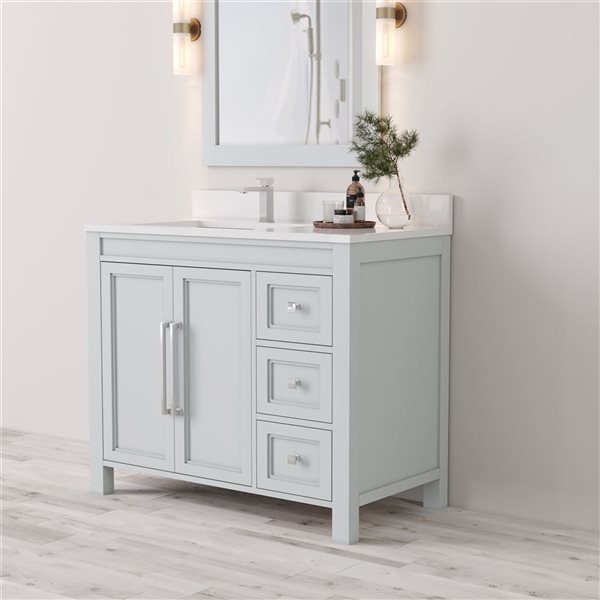 Urban Woodcraft Belluno 36-in Grey Single Sink Bathroom Vanity with White Engineered Stone Top