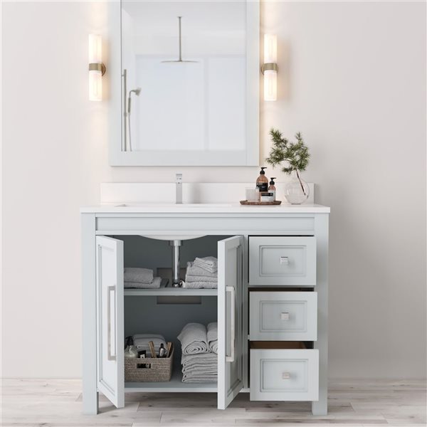 Urban Woodcraft Belluno 36-in Grey Single Sink Bathroom Vanity with White Engineered Stone Top