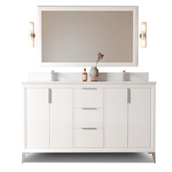 Urban Woodcraft Mendocino 60-in White Double Sink Bathroom Vanity with White Engineered Stone Top