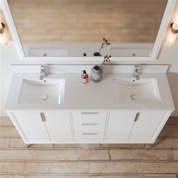 Urban Woodcraft Mendocino 60-in White Double Sink Bathroom Vanity with White Engineered Stone Top