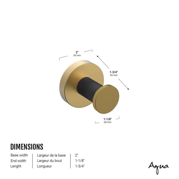 Agua Canada Dimitri Round Robe Hook - Matte Black/Brushed Brass