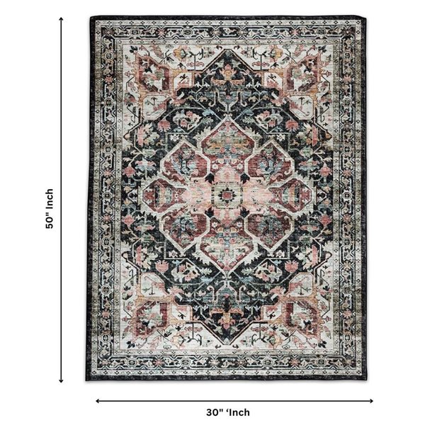 Erbanica Brio 30 x 50-in Charcoal Polyester Washable Non-Slip Modern Medallion Pattern Area Rug