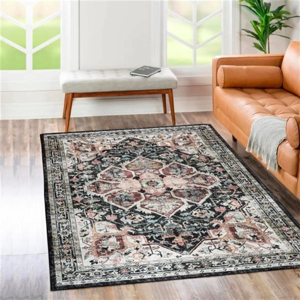 Erbanica Brio 30 x 50-in Charcoal Polyester Washable Non-Slip Modern Medallion Pattern Area Rug