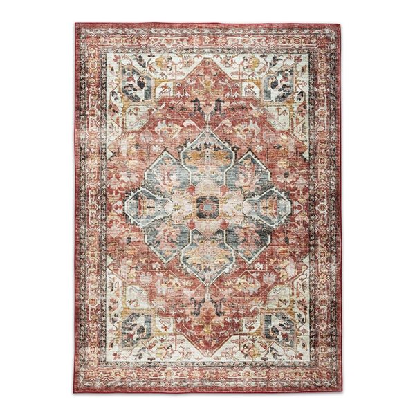 Erbanica Brio 5 x 8-ft Red Polyester Washable Non-Slip Modern Medallion Pattern Area Rug