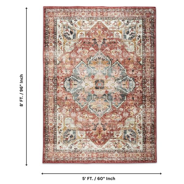 Erbanica Brio 5 x 8-ft Red Polyester Washable Non-Slip Modern Medallion Pattern Area Rug