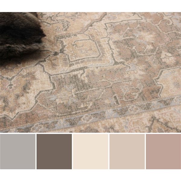 ECARPET Ashby 8 x 10-ft Tan Polypropylene Traditional Indoor Floral/Medallion Pattern Area Rug