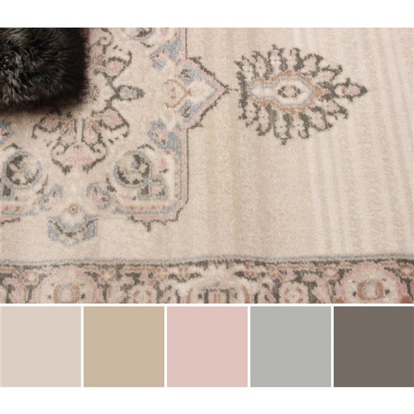 ECARPET Myra 2.8 x 8.2-ft Ivory/Beige/Grey/Pink Polypropylene Traditional Medallion Pattern Runner Rug