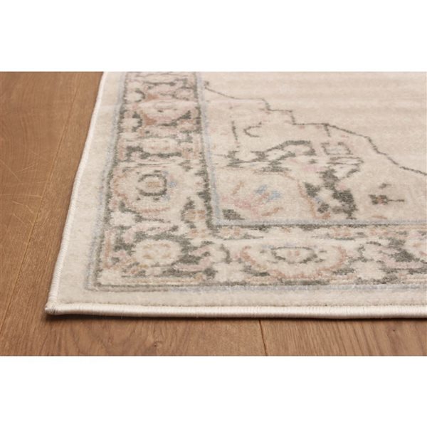 ECARPET Myra 2.8 x 8.2-ft Ivory/Beige/Grey/Pink Polypropylene Traditional Medallion Pattern Runner Rug