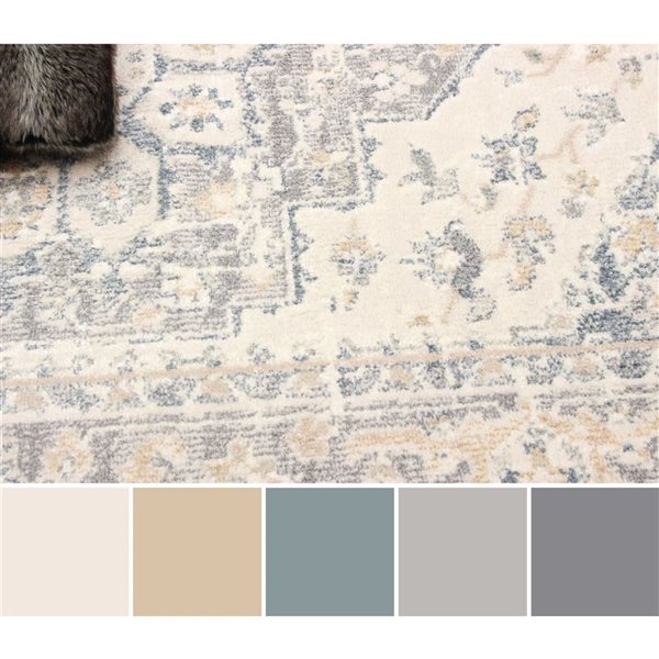 ECARPET Bijara 8 x 10-ft Ivory/Beige/Blue Polyester Traditional Indoor Medallion Pattern Area Rug