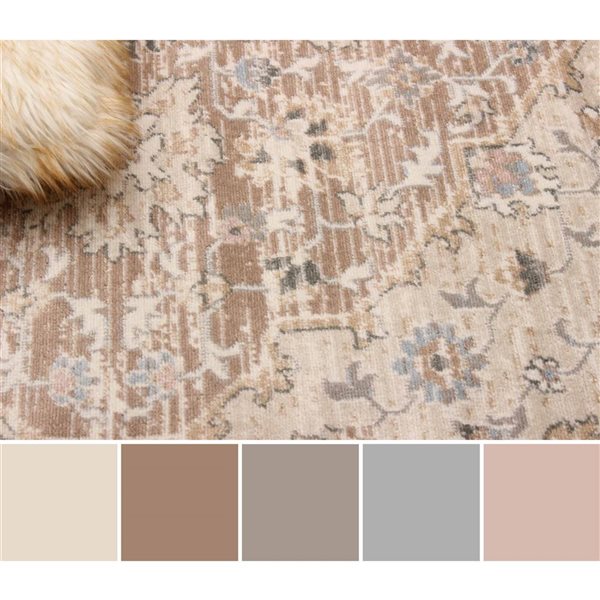 ECARPET Arden 8 x 10-ft Beige Polypropylene Traditional Indoor Floral/Medallion Pattern Area Rug