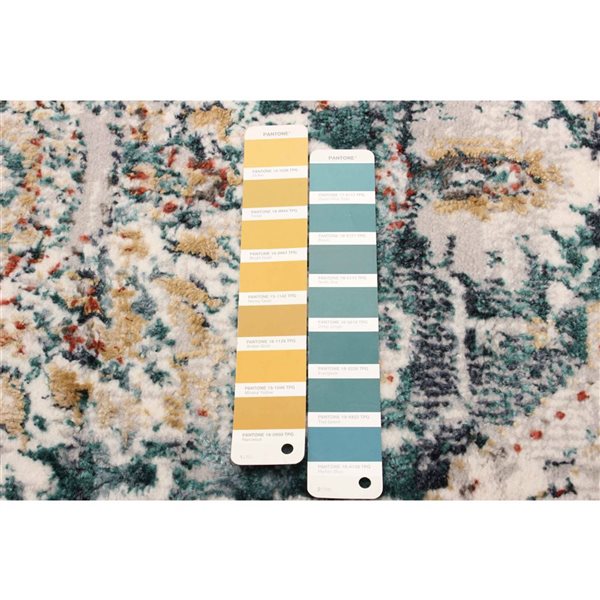 ECARPET Legacy 2.8 x 8.2-ft Ivory/Teal Polyester Traditional Medallion Pattern Runner Rug