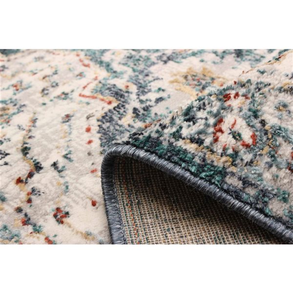 ECARPET Legacy 2.8 x 8.2-ft Ivory/Teal Polyester Traditional Medallion Pattern Runner Rug