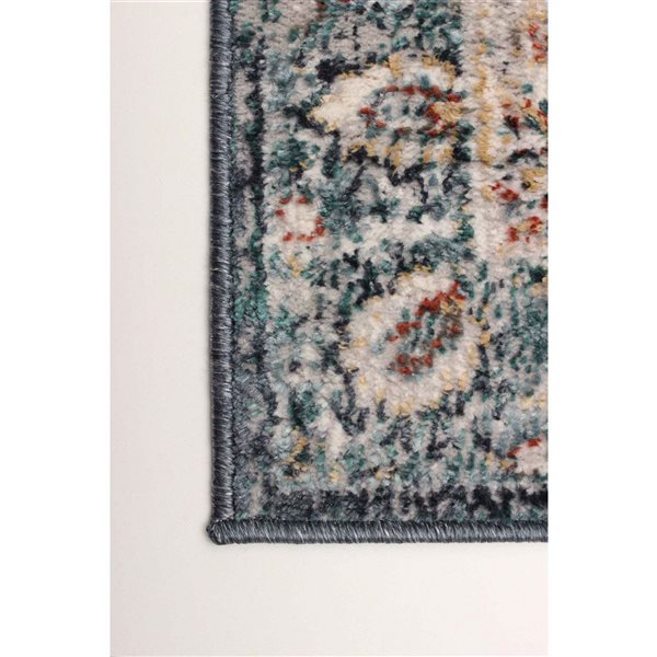 ECARPET Legacy 2.8 x 8.2-ft Ivory/Teal Polyester Traditional Medallion Pattern Runner Rug