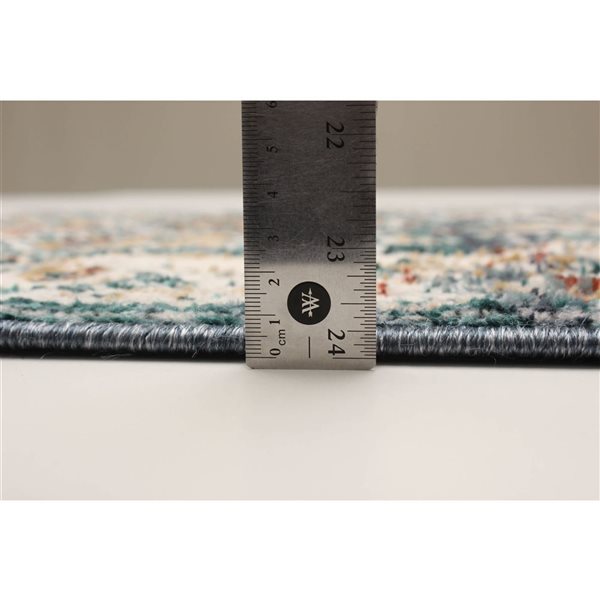 ECARPET Legacy 2.8 x 8.2-ft Ivory/Teal Polyester Traditional Medallion Pattern Runner Rug