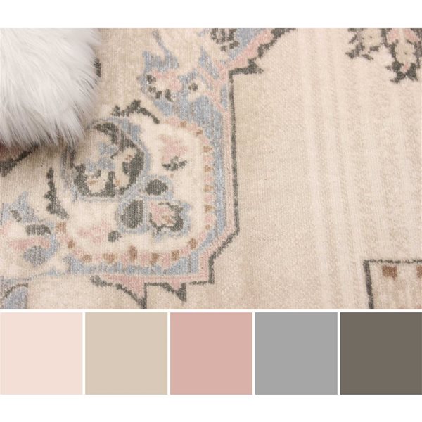ECARPET Myra 5 x 8-ft Ivory/Beige/Grey/Pink Polypropylene Traditional Medallion Pattern Area Rug