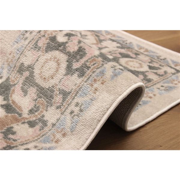 ECARPET Myra 5 x 8-ft Ivory/Beige/Grey/Pink Polypropylene Traditional Medallion Pattern Area Rug